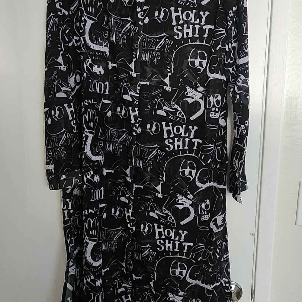 Lazy Oaf Black and White Sheath Dress Long Sleeve Crew Neck - Picture 2 of 2